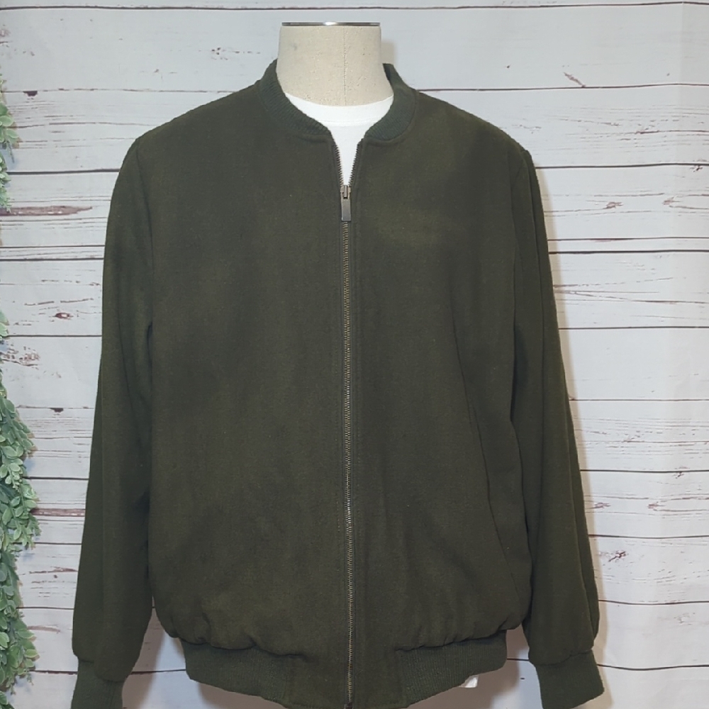 Vintage Y2K Old Navy Army Green Wool Bomber Varsity Jacket Windbreaker XXL Tall